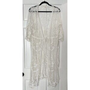 Adiva Large Sheer Lace Kimono Cardigan White Boho Beach Cover Up Maternity